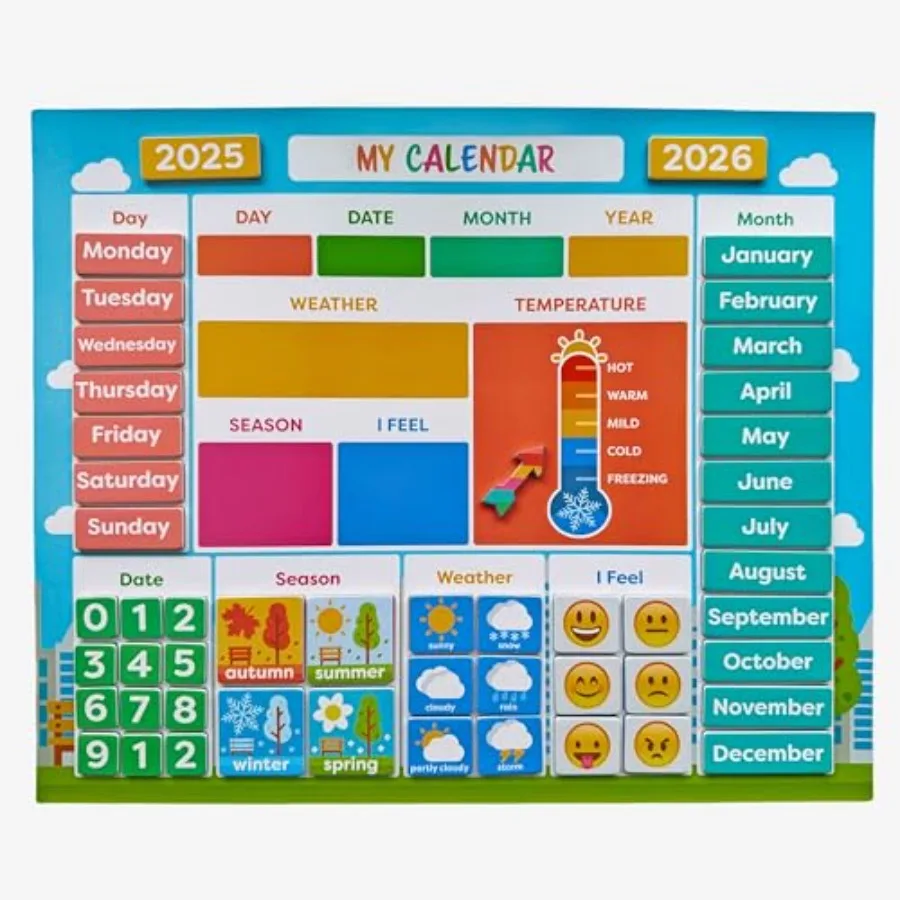 

My First Daily Magnetic Calendar Weather Station for Moods and Emotions Preschool Learning Toys Classroom Calendar Set Usable o