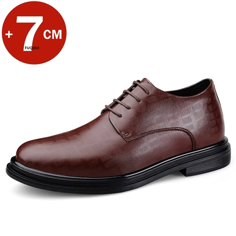 

Men Dress Shoes Elevator Shoes Platform Breathable Casual Business Luxury Genuine Leather Soft Heightening Shoes 7CM Taller Male