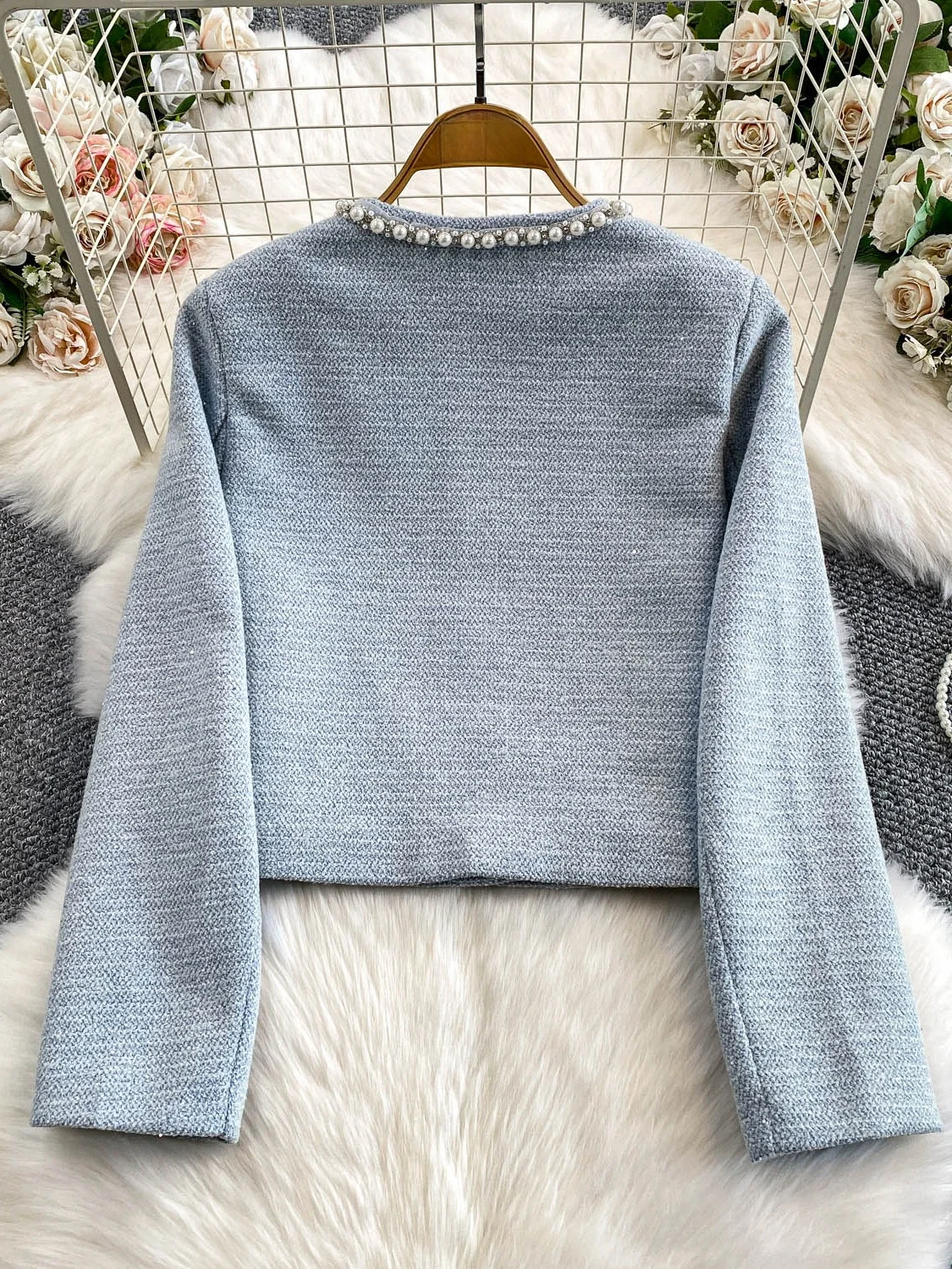 ملابس خارجية نسائية دائرية بأزرار ترتر من iny ملابس خارجية شتوية من الصوف سترة لطيفة ومشرقة #4