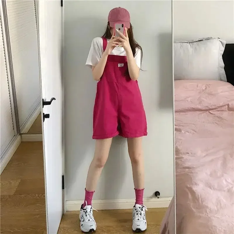 3 Color Strap Pants for Female Students Korean Version Loose Fitting Age Reducing Casual Wide Leg Denim Shorts for Women Summer