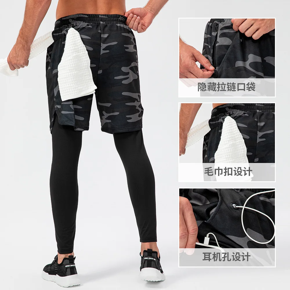 Pantaloncini da corsa da uomo 2 pezzi abbigliamento sportivo 2 In 1 Double Deck Quick Dry Gym Sportswear Fitness Workout Hot Pants pantaloncini da allenamento maschili