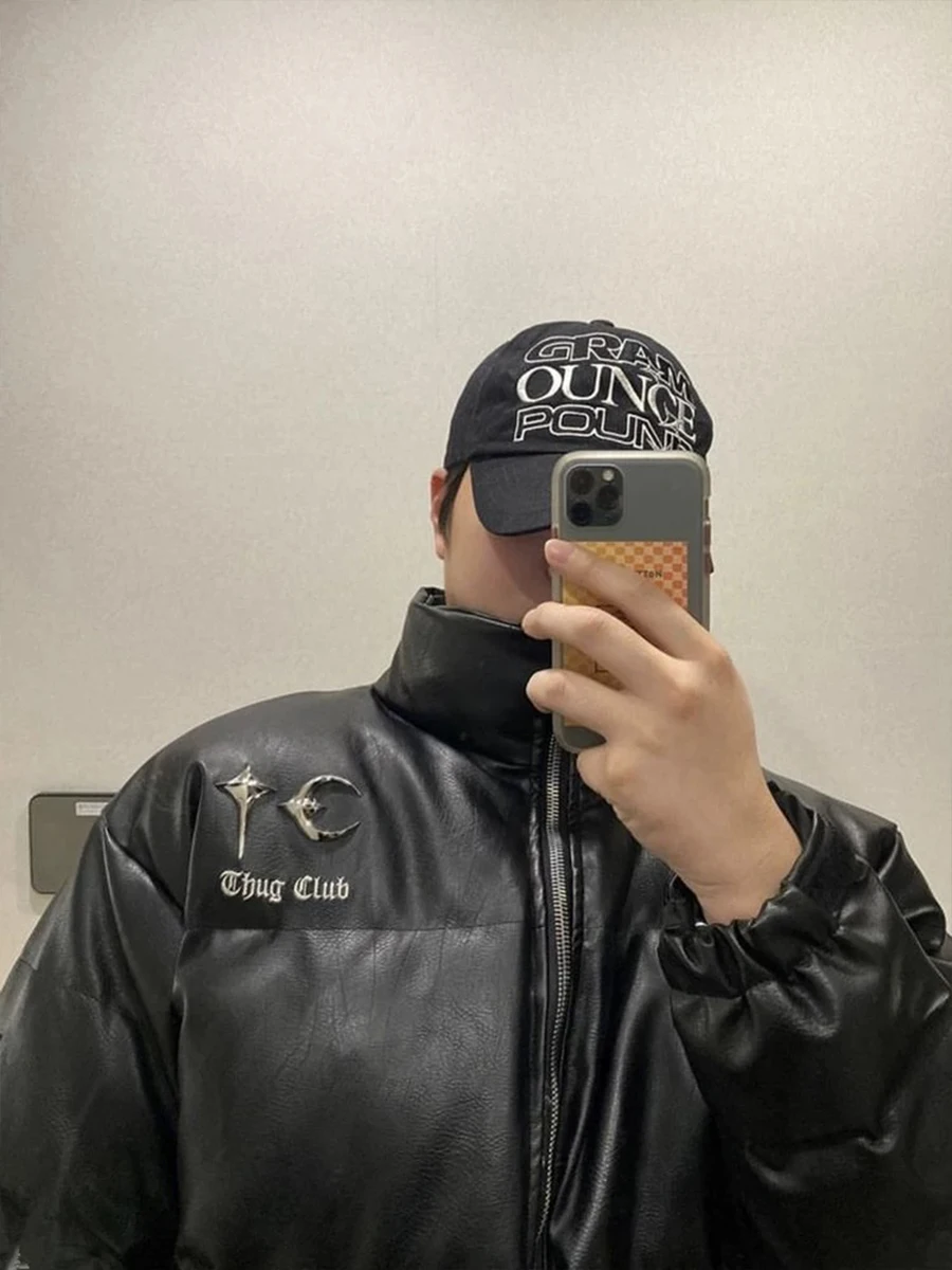 

THUG STA CLUB™ American Sle Thiened PU Leather Cotton Jaet Men's Winter Bread Clothes Outerwear Warm Loose Fit Stand ...