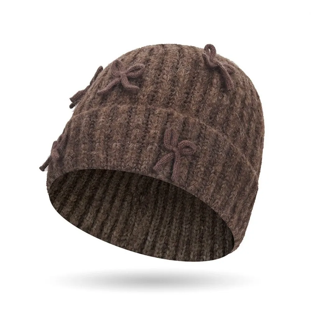 

Милая толстая вязаная шапка-бини с бантом, шерстяной пуловер в корейском стиле, теплая однотонная корейская милая шапка с бантом для девочек