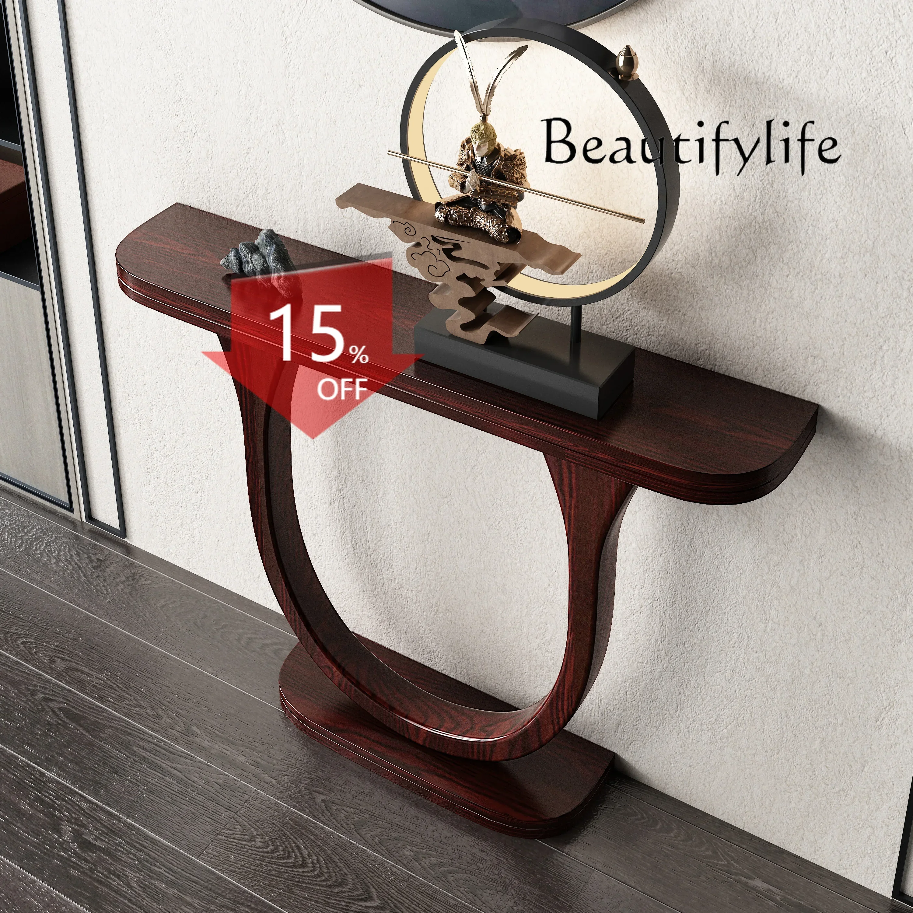 D29 New Chinese-style Entrance Table Solid Wood Modern Living Room Entry Semi-circular Strip Case Aisle Against The Wall To Disp