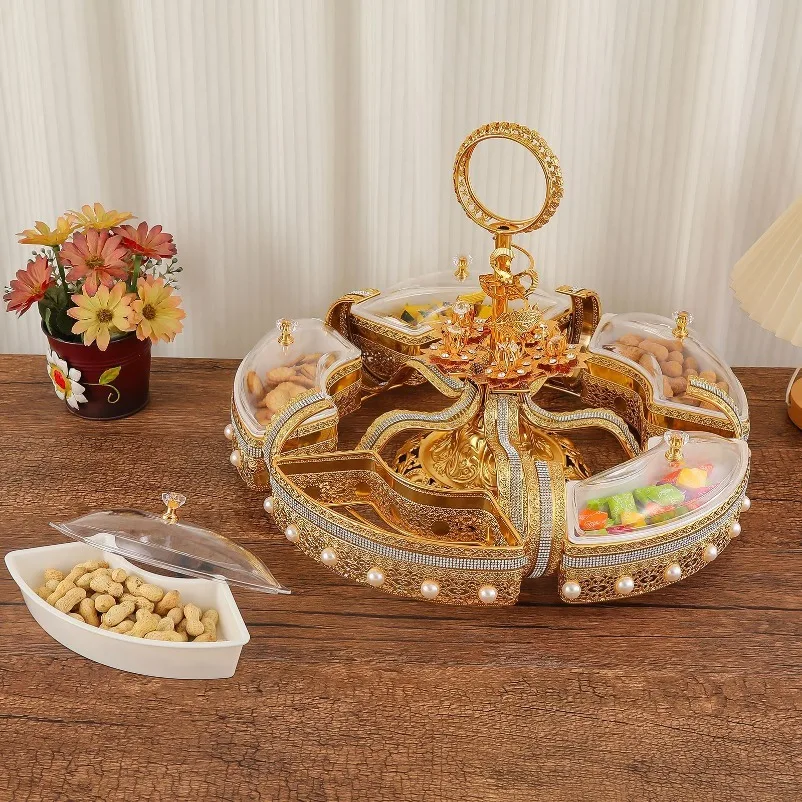 European Retro Acrylic Fruit Plate Divided Snack Nut Serving Tray with Lid