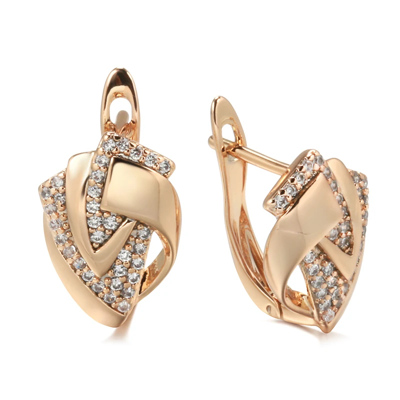 Kinel Fashion 585 Rose Gold Color Geometry Earrings for Women Micro-wax Inlay Natural Zircon Wedding Party Daily Jewelry New