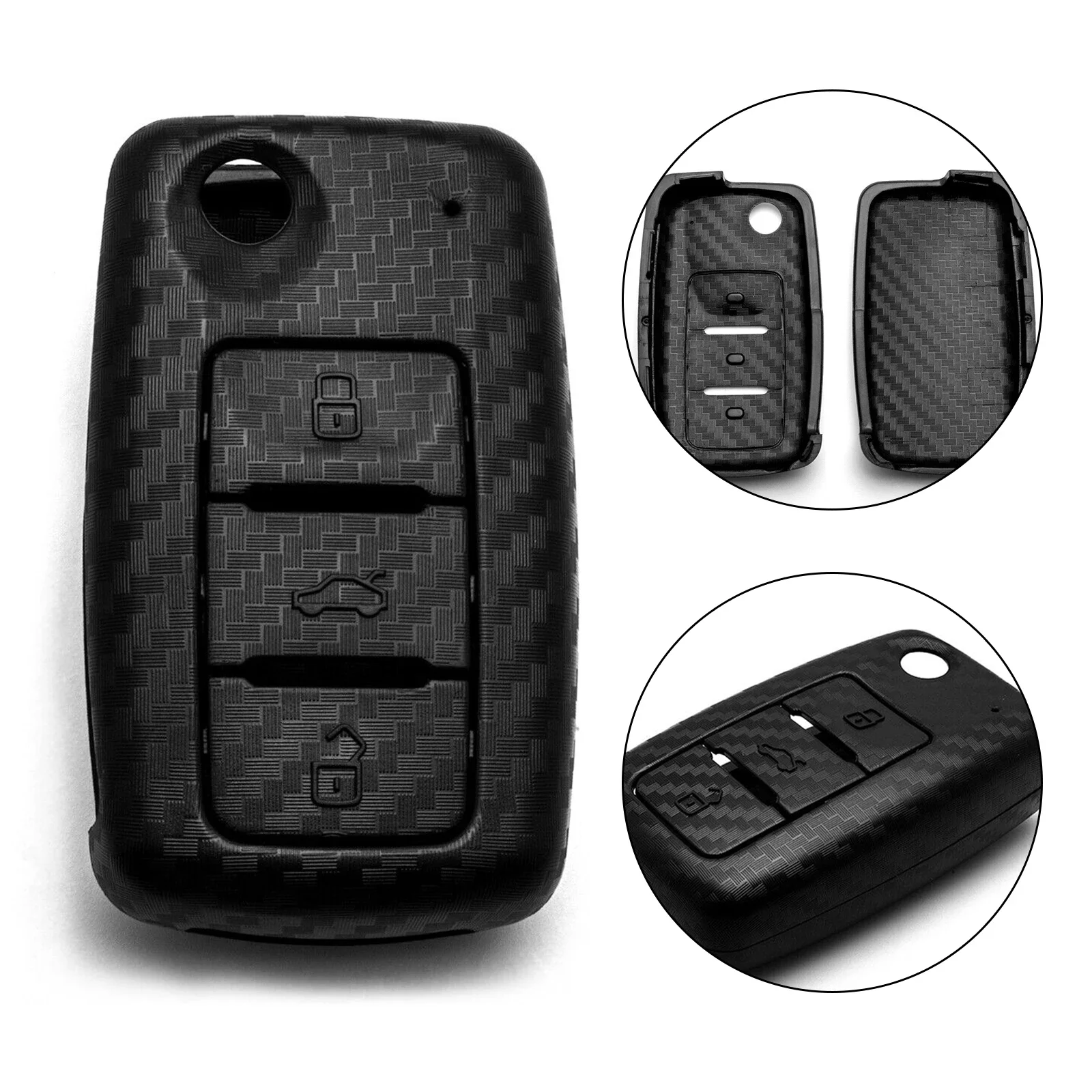 

3 Button Carbon Fiber Style Full Sealed Keyless Remote Key Case Fob Cover Protector Shell For VW Jetta Passat Golf Tiguan Beetle