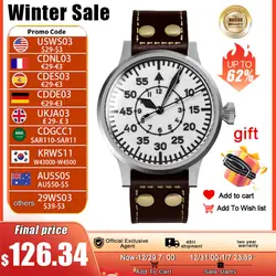 Hruodland Retro Pilot Heren Automatisch Mechanisch Horloge Luxe Saffier Roestvrij Staal Leer Waterdicht 10Bar Super Glow C3 re