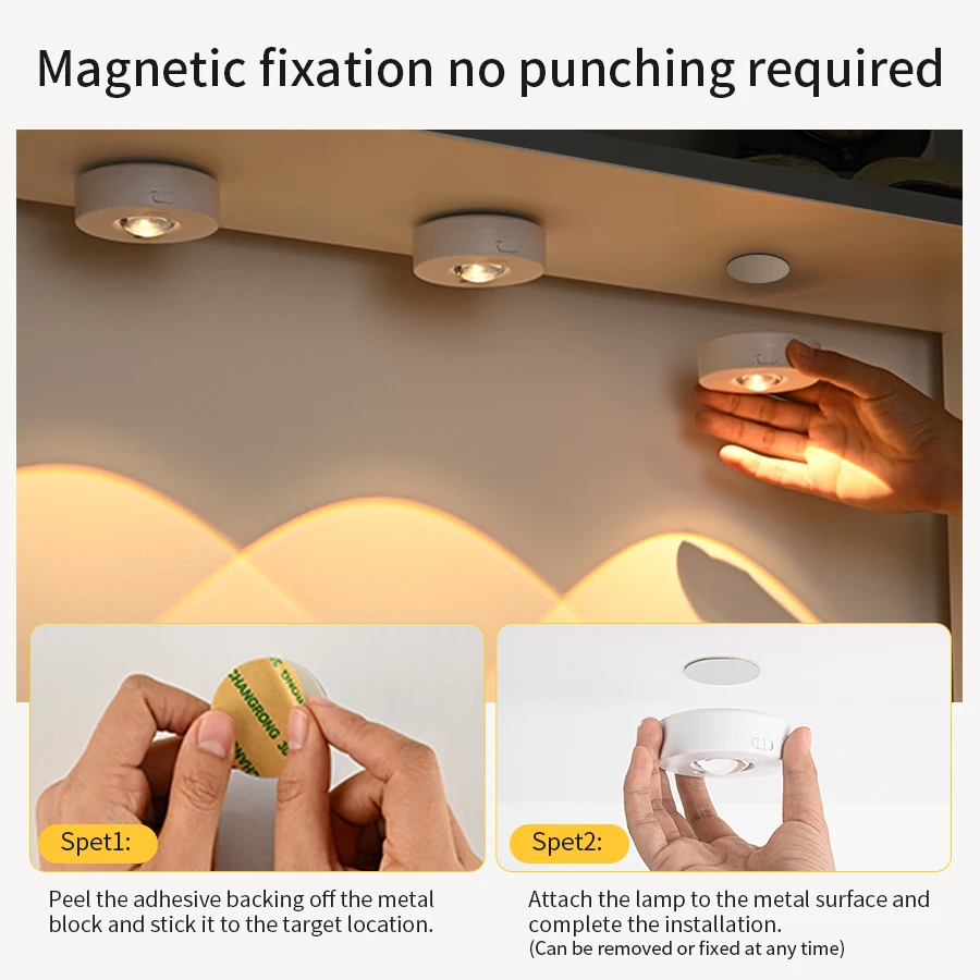 LED Night Light Wireless Remote Control Type-c Rechargeable LED Under Cabinet Light For Kitchen Wardrobe Bedroom Lighting