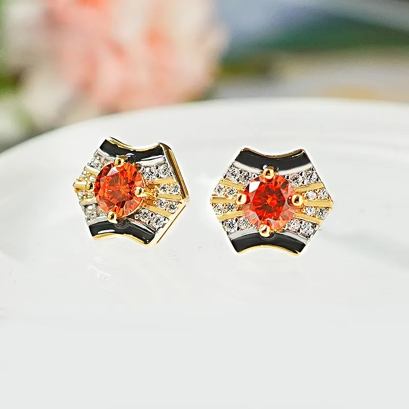 Pendientes de plata de ley 925 chapados en oro, aretes medievales de color rosa, naranja Fanta, sencillos, a la moda y versátiles