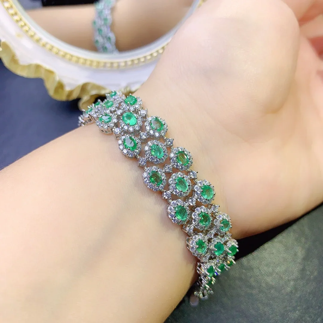 925 Silver Emerald natural Gem bracelet luxury  jewelry Women\'s free shipping Christmas women\'s bracelet boutique