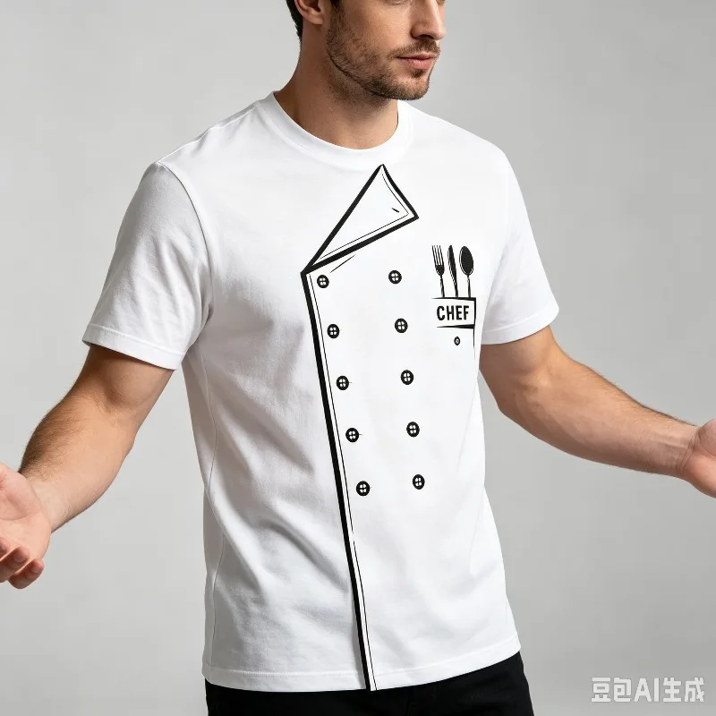 “CHEF” Kitchen Chef Uniform Line Print T-Shirt Men’s Soft Modal Crewneck Tee Casual Short Sleeve Top for Cooking Restaurant