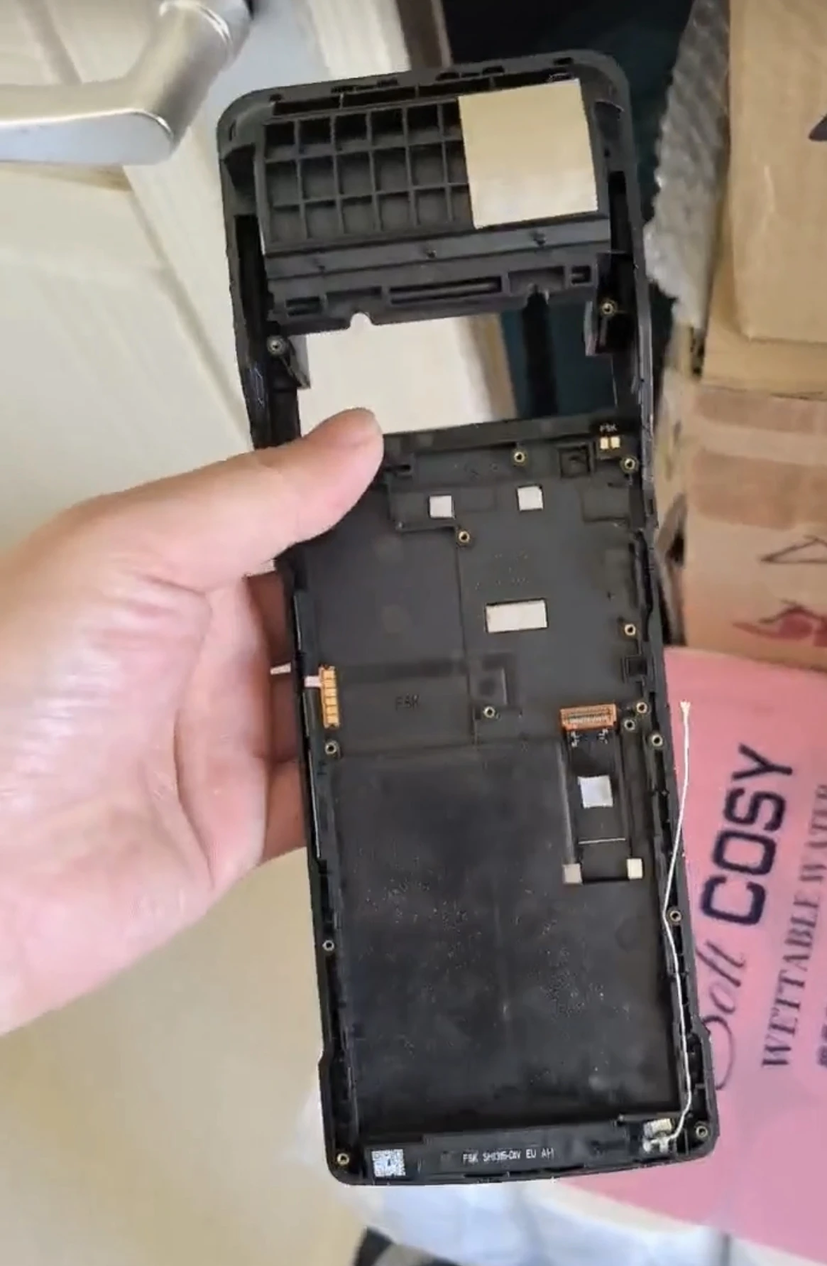 Layar LCD bekas untuk Sunmi V2s dengan Bingkai Casing Depan Layar sentuh asli bekas untuk Mesin Pos V2s menggunakan Sentuhan Layar