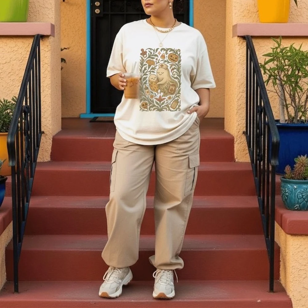 شبح ممرضة هالوين مضحك قميص مطبوع مخيف OB ممرضة الحياة خمر رائجة البيع المحملة الشارع موضة امرأة رجل ملابس علوية من القطن