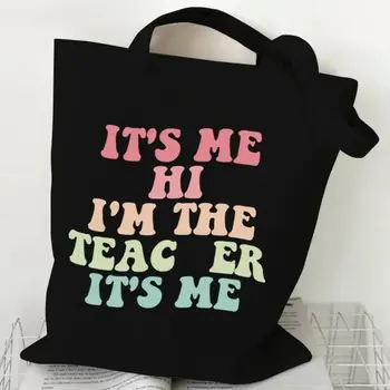 教師節禮物 教師印花帆布手提袋 女士手提包 彩色字母教師帆布手提袋 花卉圖案單肩包 6 最佳銷售 教師手提袋 - №2