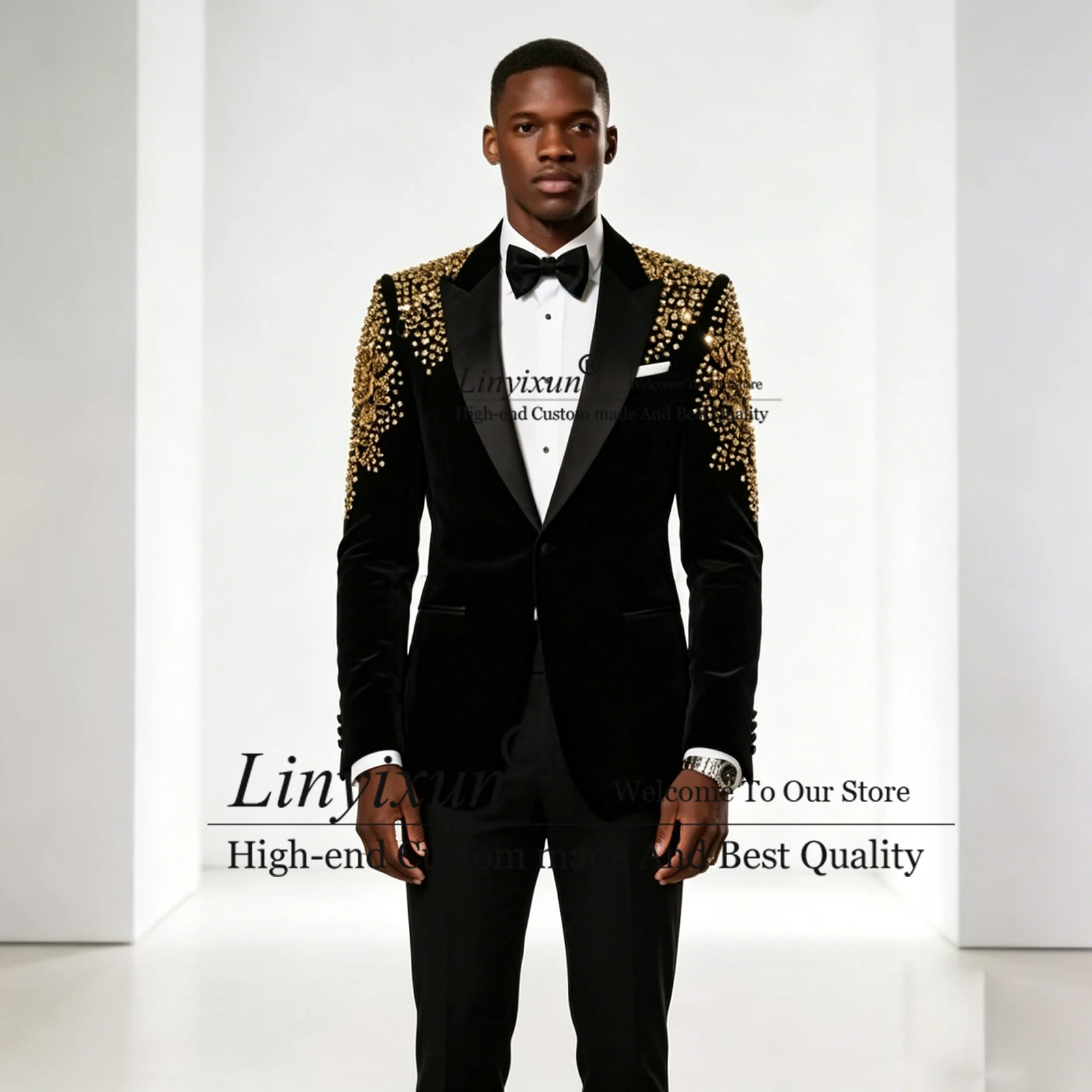 

Luxury Shawl Lapel Men's Suit 2 Pieces Tuxedo Rhinestone Beaded Embellished Blazer Pants Set Custom Made Blazer costumes homme