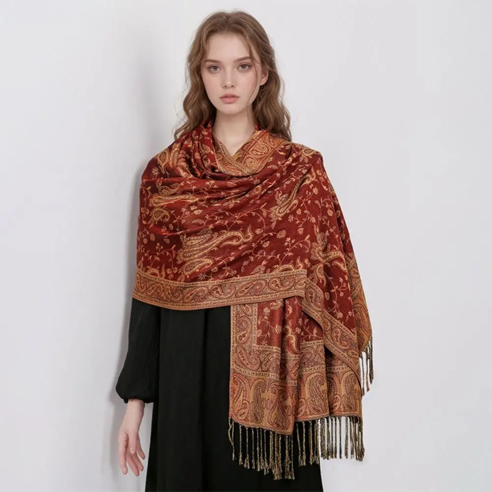 

Fashion Warm Tassel Blanket Shawl Printed Thickened Bohemia Poncho Hijab Comfortable Windproof Cashmere Shawl Autumn
