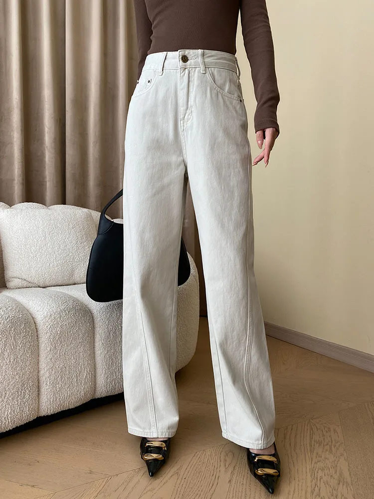 LANMREM-Jean Délavé Vintage pour Femme, Pantalon en Denim, Taille Haute, Droit, Jambes Larges, Vêtements à la Mode, Nouvelle Collection Printemps