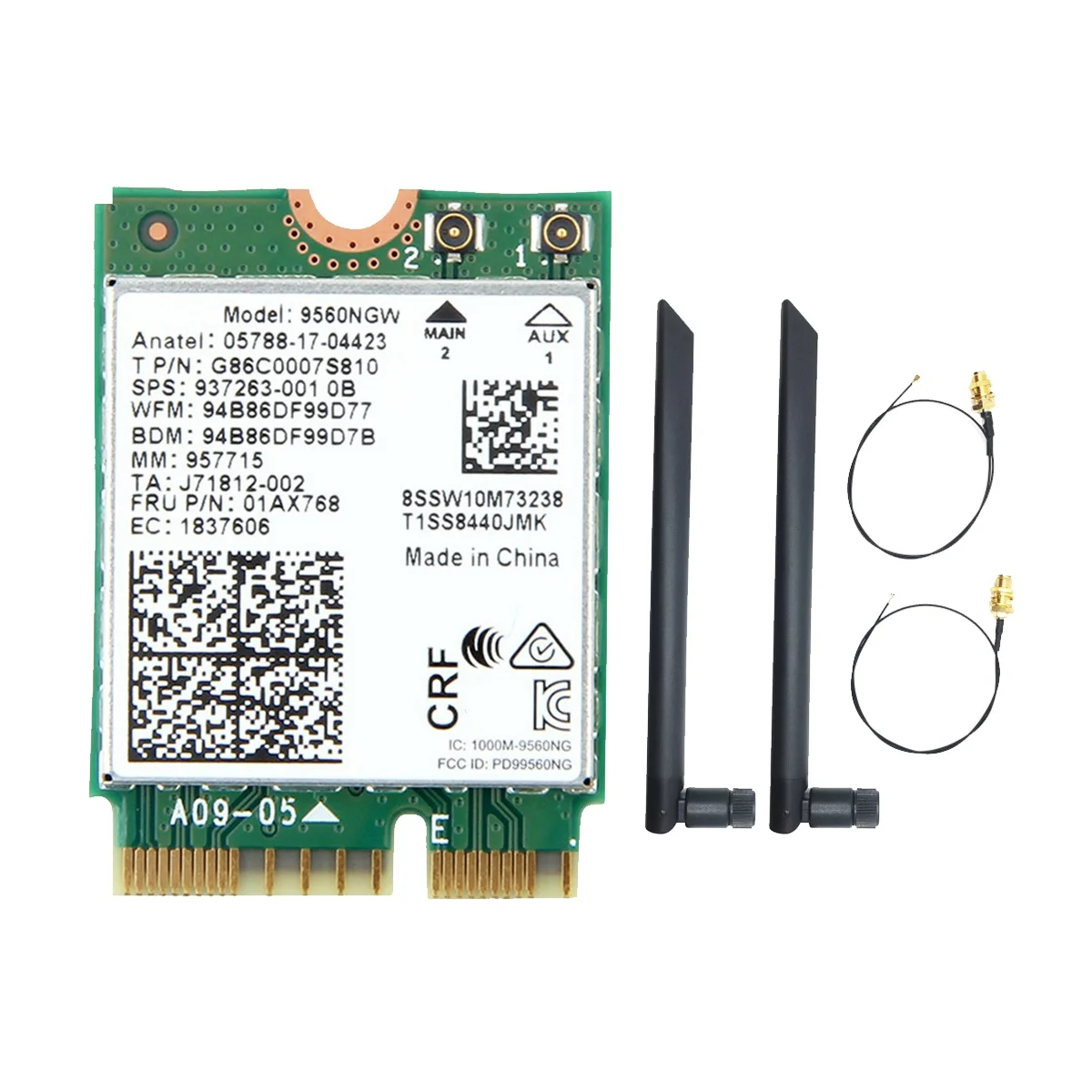 9560NGW WiFi Card+2XAntenna 1730Mbps Wireless AC 9560 2.4G+5G BT 5.0 802.11Ac M.2 CNVI 9560NGW Wireless Adapter