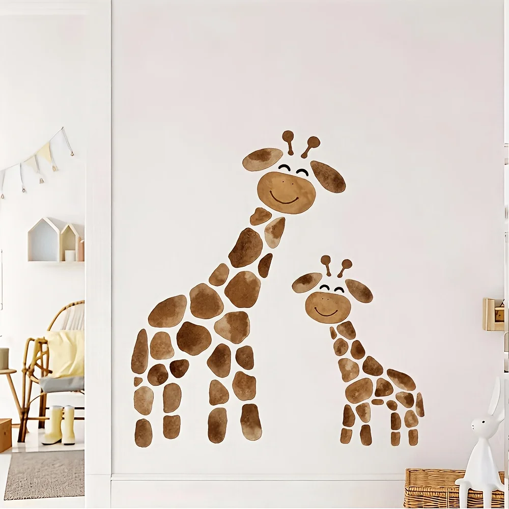 1pc Watercolor Giraffe Parent and Child Themed Wall Decals, suitable for decorating kids' rooms, bedrooms and nurseries