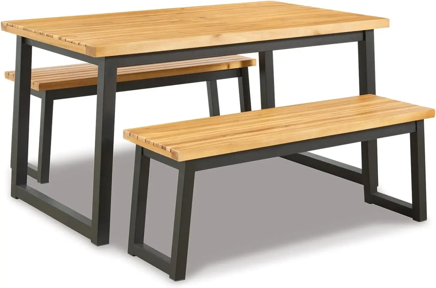 Signature Design by Ashley Town Wood 3-teiliges Terrassen-Theken-Set für den Außenbereich mit 2 Bänken, Braun und Schwarz