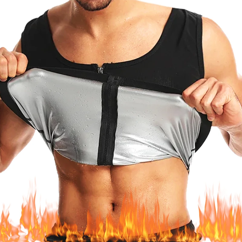 Sauna Suit for Men Waist Trainer Vest Zipper Body Shaper with Tank Top Sweat Workout Trimmer Shapewear Fitness Gym Sportswear