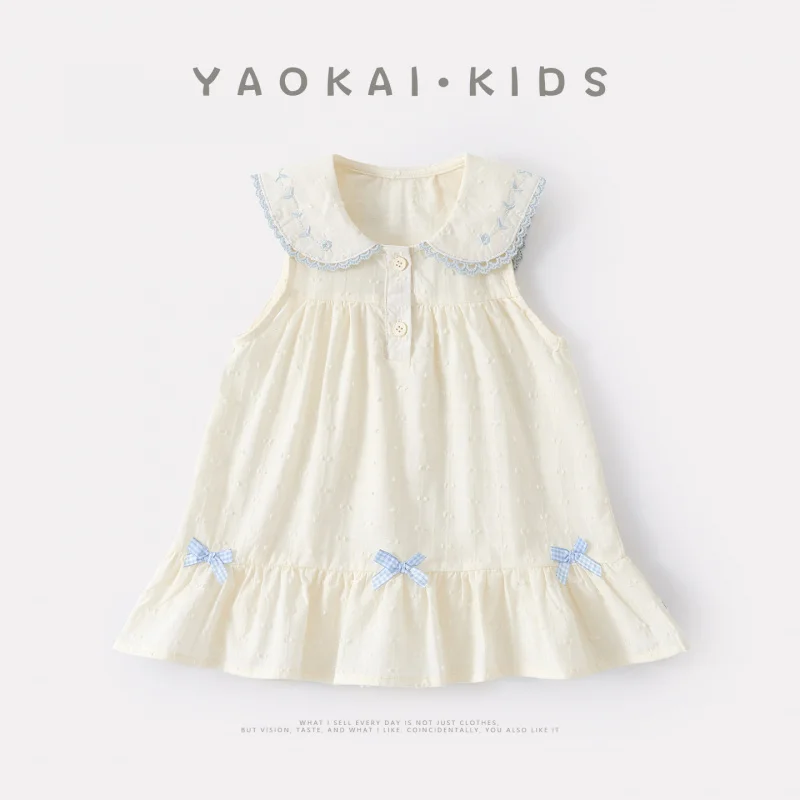 

Summer Thin Infant Sweet Bow Collar Dress Baby Casual Summer Outfit Stylish and Versatile