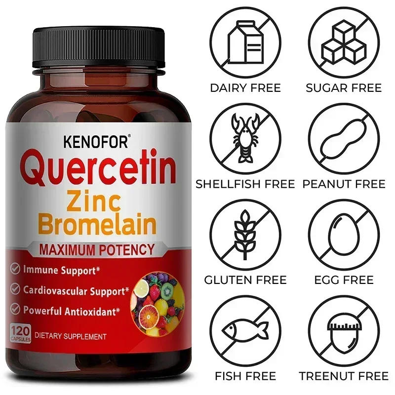 Premium Quercetin Capsules - High Purity, Containing Bromelain, Zinc, Cardiovascular, Respiratory, Immune Antioxidant for Adults