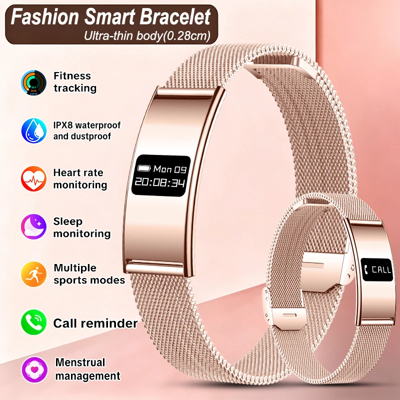 

Новый модный женский умный браслет с монитором здоровья, водонепроницаемый по стандарту IPX8, фитнес-трекер, напоминание о звонках, спортивные умные часы для Android и iOS