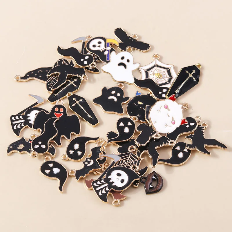 10 stücke Emaille Halloween Tod Geist Charms Anhänger für Schmuck machen niedlichen Ohrringe Halsketten DIY Handwerk Schmuck Geschenke – Detail 3
