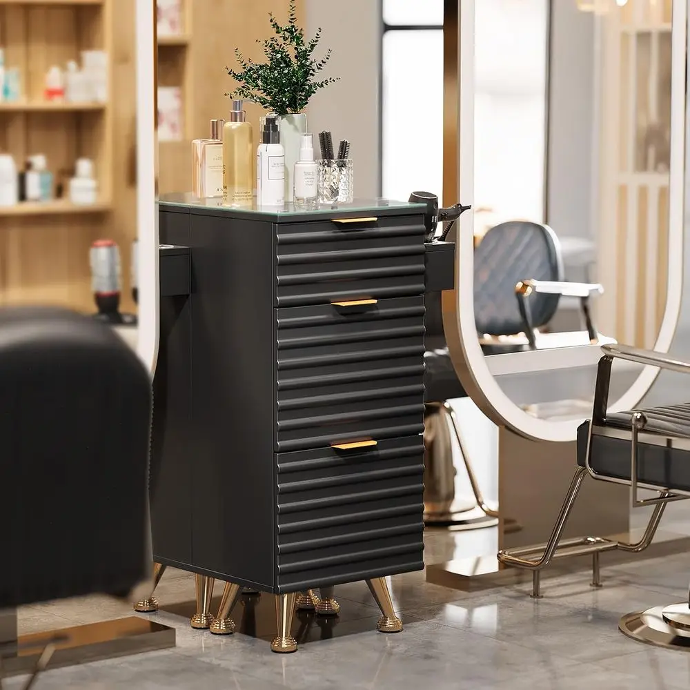 Sn Stations or Hair Stylist, Barber Station with Glass Top & Ders & Hot Tool Holder, Sn Storage Cabinet Hair Organizer Equipment