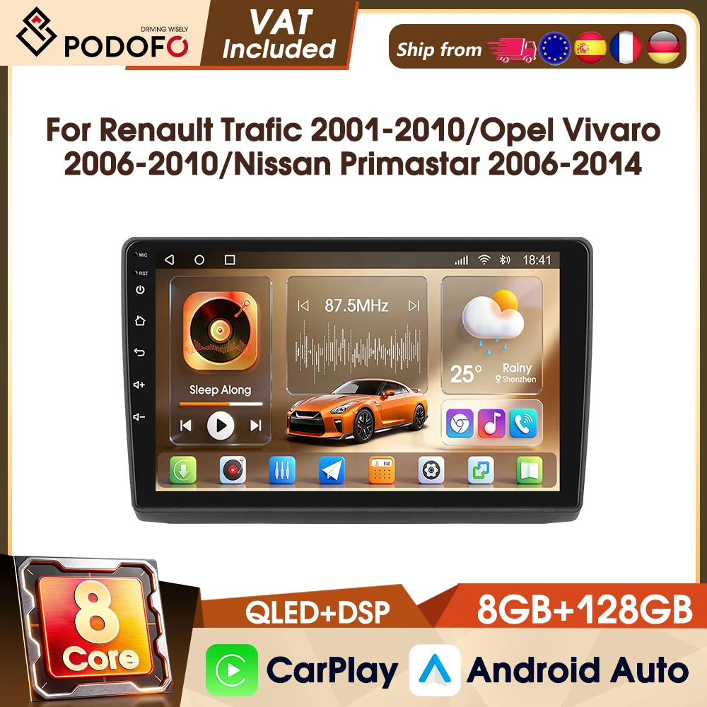 Podofo 8-Kern Android 10'' 2Din Autoradio für Renault Trafic 2001-2010/Opel Vivaro 2006-2010/Nissan Primastar 2006-2014 Autoradio Carplay Android Auto WIFI GPS 8+128G Auto-Multimedia-Videoplayer