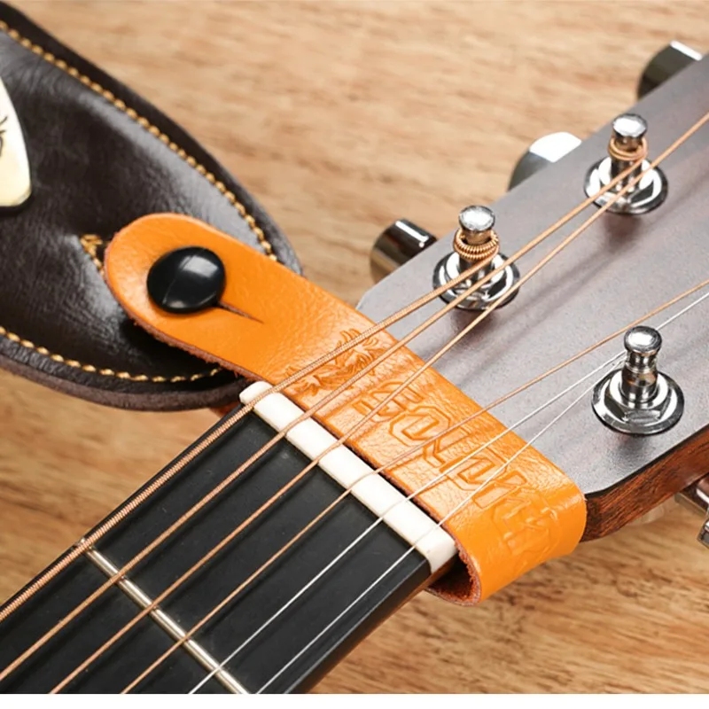 Soldier Grain Leather Guitar Neck Strap Button Guitar Head Stock Tie Safe Lock Guitar Accessories