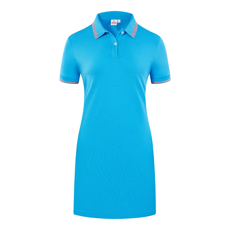 Women 100% Cotton Turn Collar Polo Golf Tennis Dresses Customized Brand Company Logo Casual Short Sleeve Sports Midi Dress