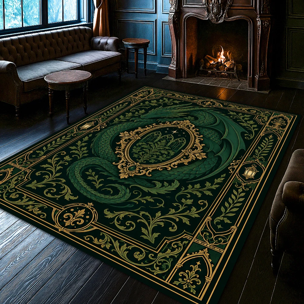 Vintage Golden Crescent Moon Celestial print Rug formal sitting area console table front bay window spot Washable floor mat