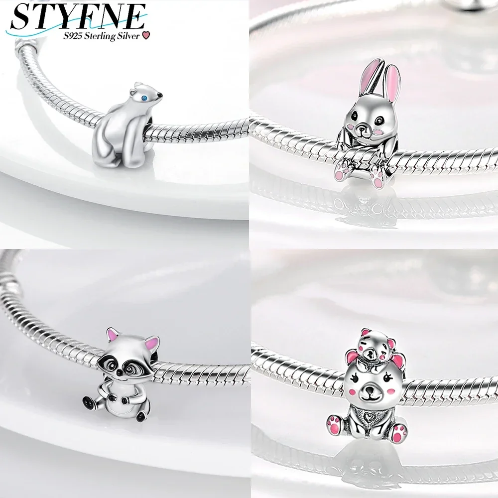 Sterling 925 Silver Cute Animal Hanging Sloth Charm Fit Original Bracelet Charm Women's Black Enamel Craft Jewelry Gift