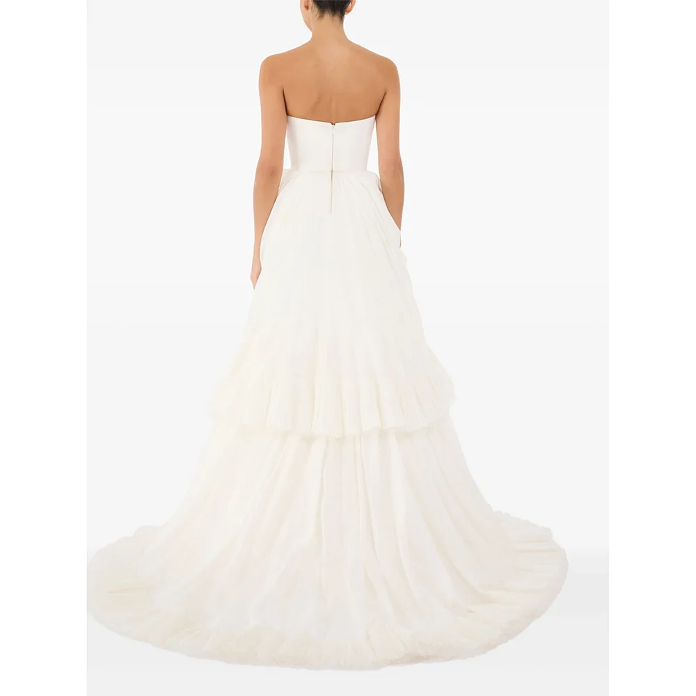 فستان زفاف عربي مخصص بدون حمالات بدون أكمام رائع أنيق على شكل حرف a فستان زفاف ذيل محكمة فساتين العروس العربية #2