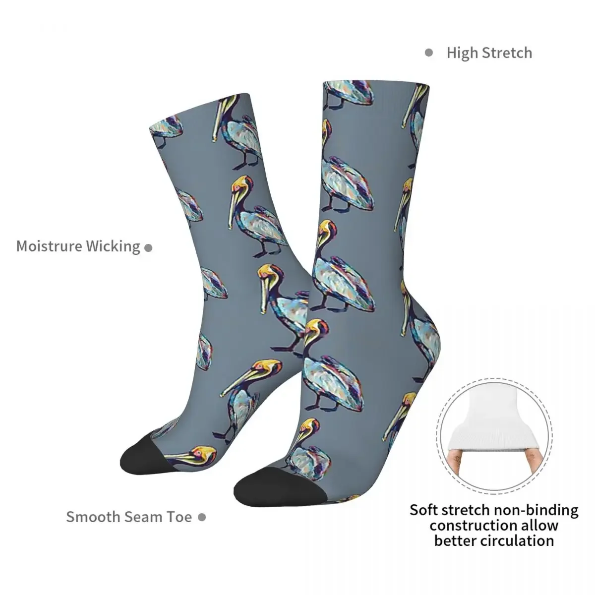 Colorful Pelican By Robert Phelps Socks Harajuku Sweat Absorbing Stockings All Season Long Socks Accessories for Unisex Gifts