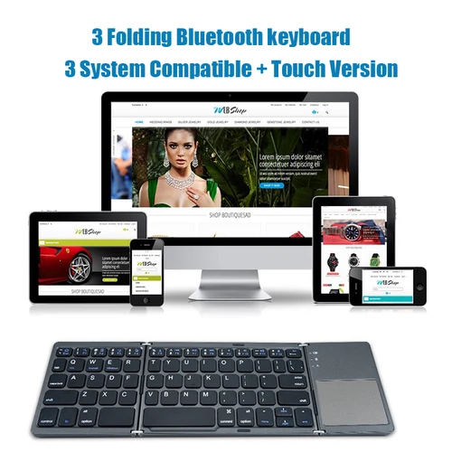 Imagen 2 del producto Teclado Bluetooth plegable con panel táctil para IOS Android Windows Office Mini teclado inalámbrico almacenamiento tres sistemas Universal