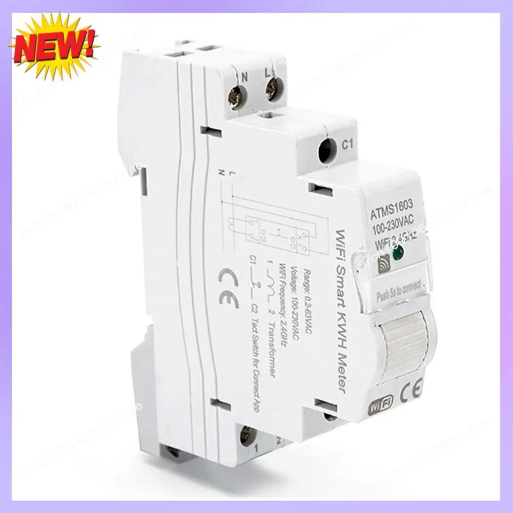 T24C 1 ピース ATMS1603 Tuya 単相 Wifi スマートエネルギーメーター 100-230V Din レール正確に測定電圧計電流計電力