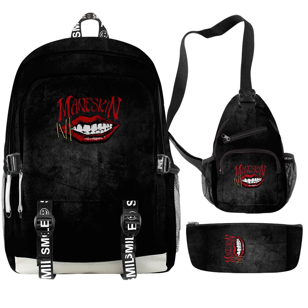 الهيب هوب شعبية Harajuku Maneskin ثلاثية الأبعاد مطبوعة 3 قطعة/المجموعة طالب الحقائب المدرسية متعددة الوظائف حقيبة السفر حقيبة صدر للرجال مقلمة #1