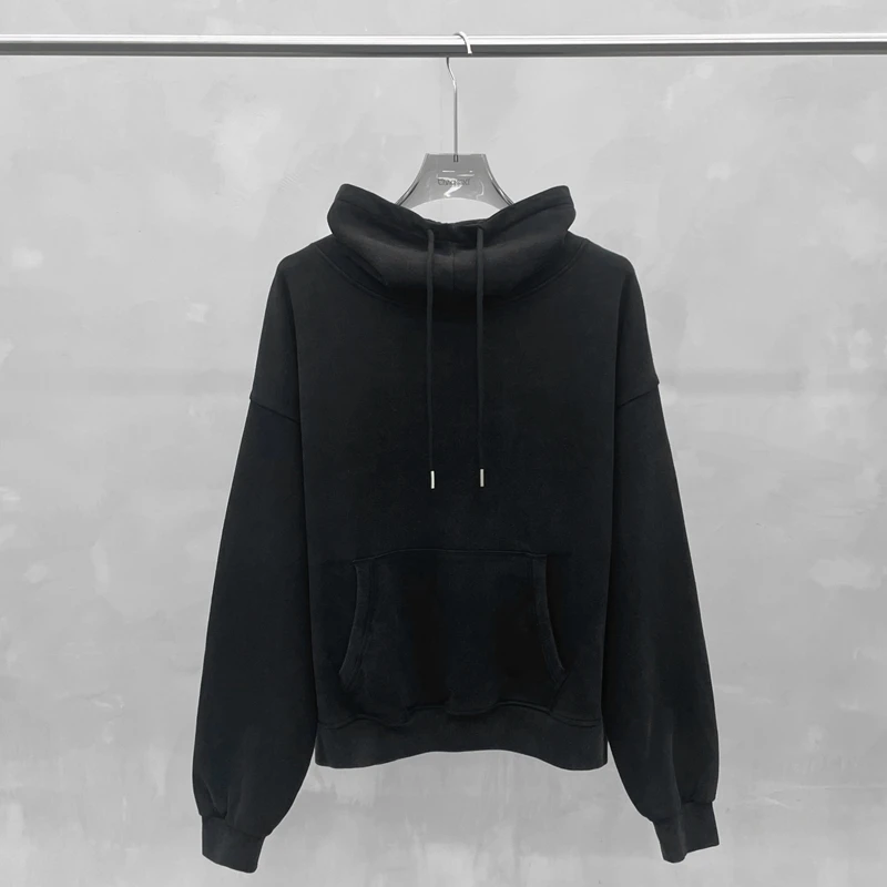 Mock Neck Hoodie für Herren und Damen, gewaschen, kurz geschnitten, kastig, Oversize-Pullover mit Kängurutasche, Vintage Streetwear, lässiger Sweatshirt – Detail 6