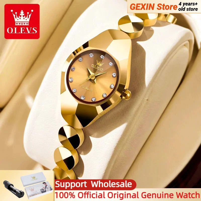

OLEVS кварцевые часы из вольфрамовой стали для женщин с ромбическим зеркалом, водонепроницаемые, люксовый бренд, элегантные женские наручные часы-браслет, набор часов