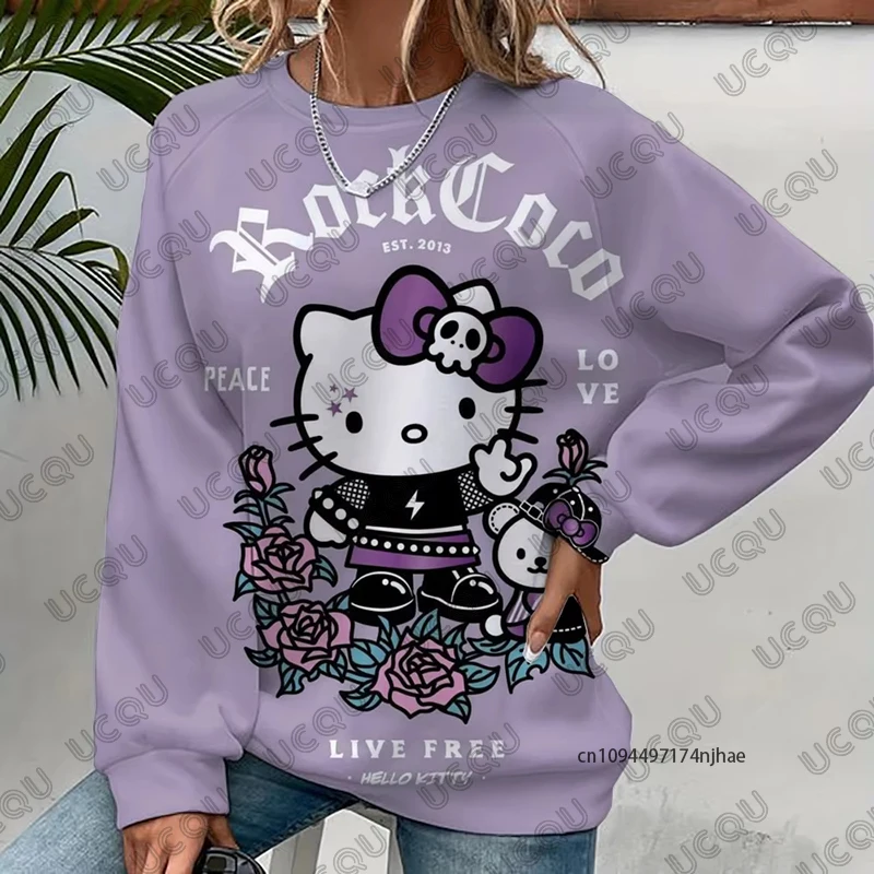 MINISO otoño dibujos animados Anime Hello Kitty estampado parejas Sudadera con capucha para Mujeres Hombres sudadera de manga larga Casual moda Harajuku Tops
