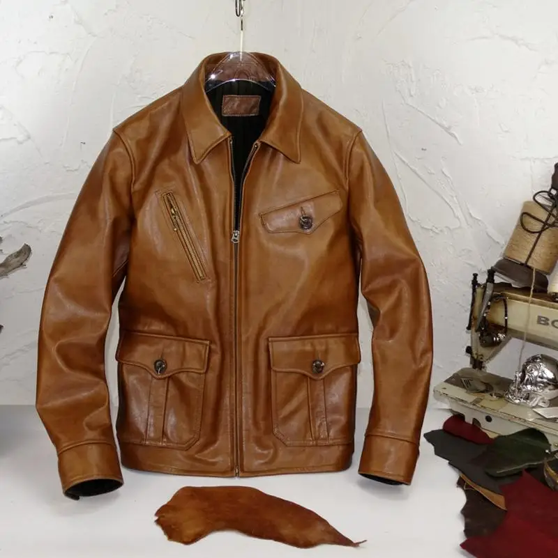 

Аутентичная американская ретро-куртка-вестон для мужчин из вощеной кожи, модная городская весенняя повседневная куртка