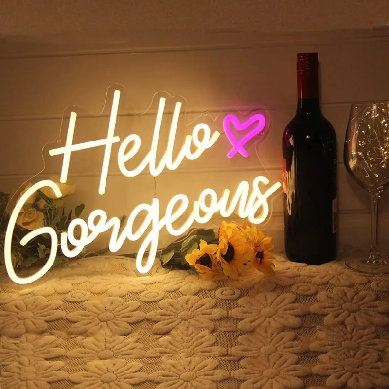 Gorgeous Neon Sign Hello Beautiful Warm White LED NeonLights for Home Wedding BirthdayPartyWthDimmableSwitch(5V,16.5X10.6inches)
