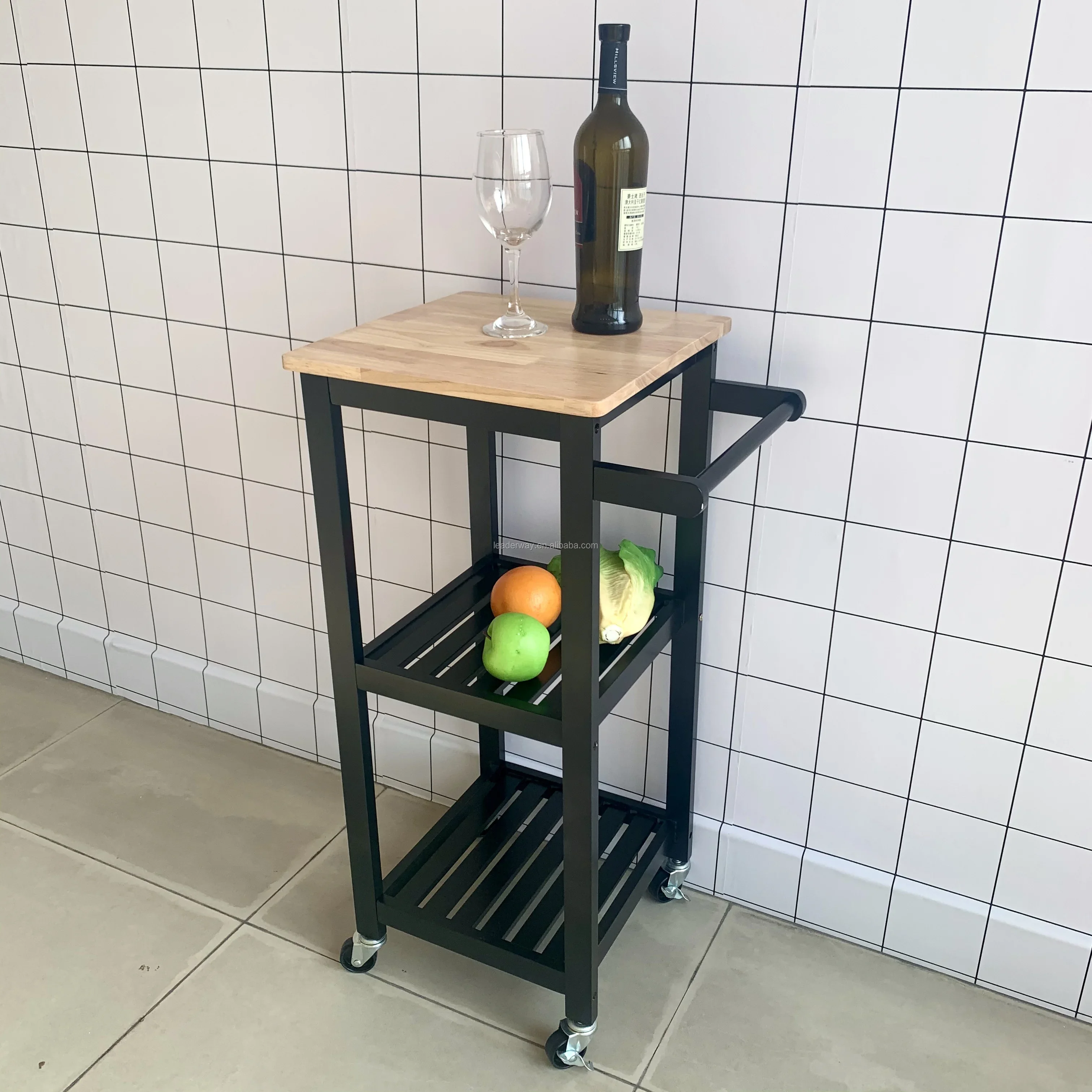 Modern Wooden 2-Tiers PVC Top Kitchen Trolley