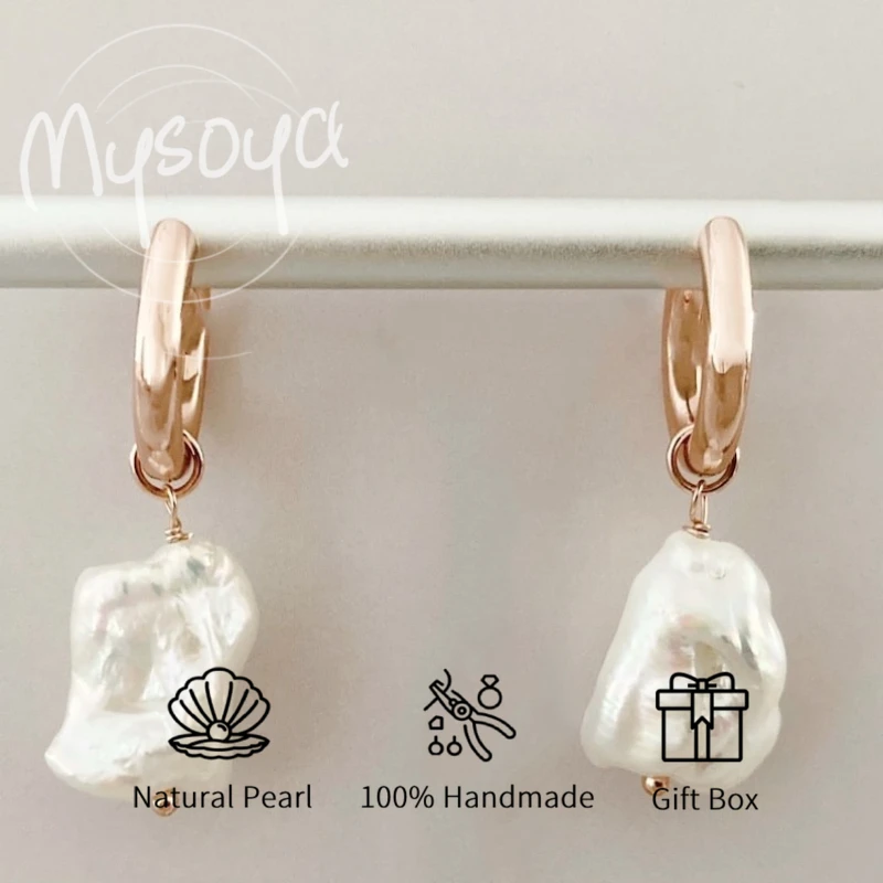 

MYSOYA Large White Baroque Freshwater Pearl Earrings 11-13mm With Gift Box For Her/Him Birthday/Wedding/Christmas/New Year Gift
