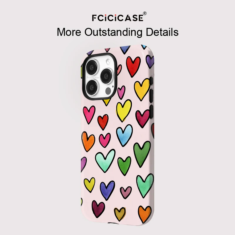 Fcicicase 2 in 1 Magnetic Phone Case For iPhone 15 14 13 12 11 Pro Max 16 17 Air Colorful Love Heart For Magsafe Acrylic Cover - view 5