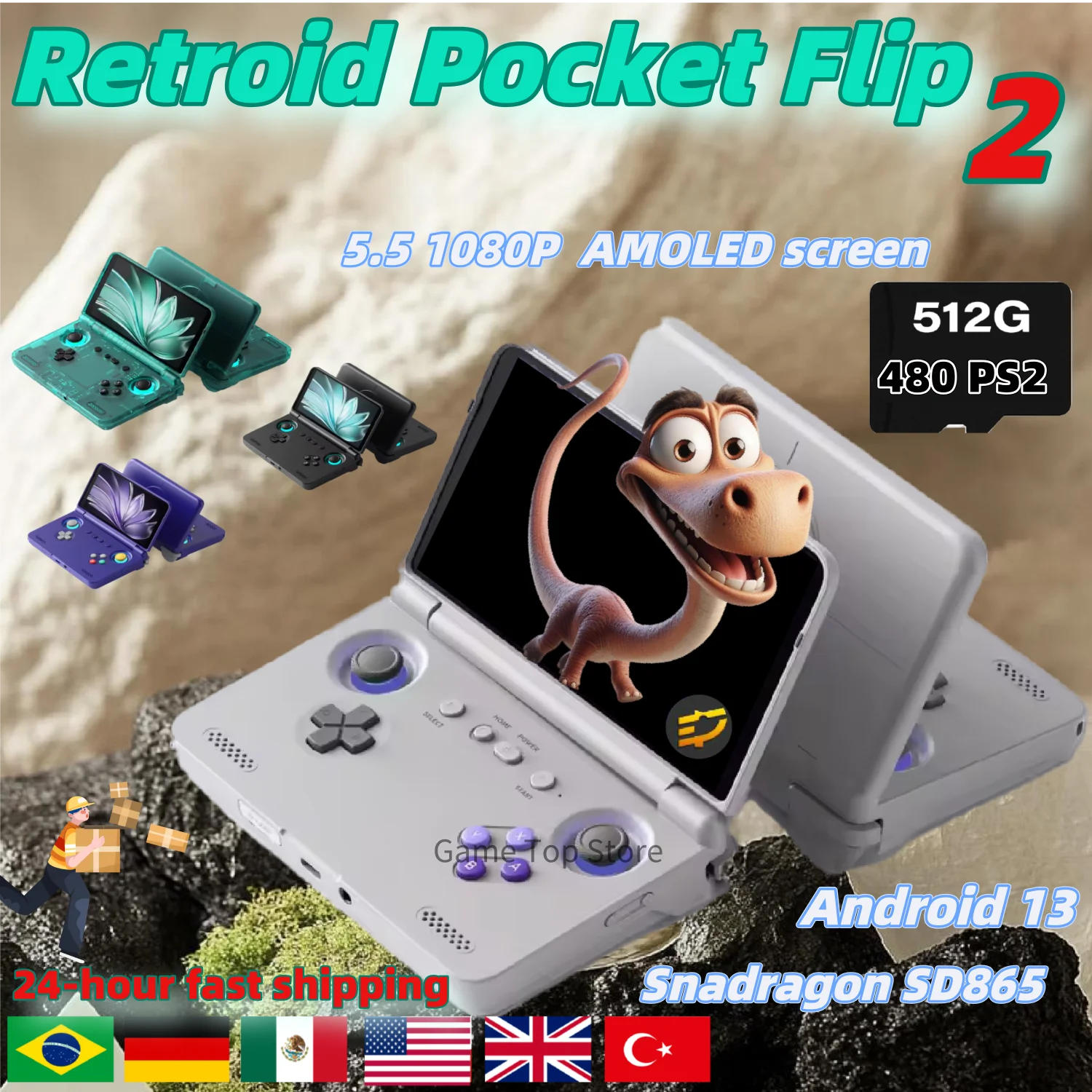 Retroid Pocket Flip 2 Handheld Console SD865 5.5”1080p Oled Wifi6 Handheld Portable Gaming Console With Hall Rockers Custom PS2